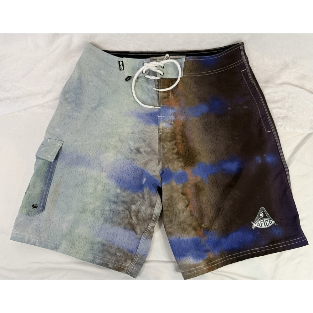 Mens Aftco Blue Summer Sun Faded Gradient Fishing Utility Board Shorts Sz 34